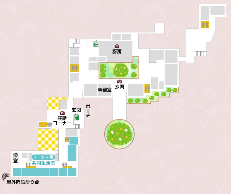 施設内の見取り図 1F