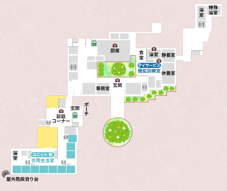施設内の見取り図 1F